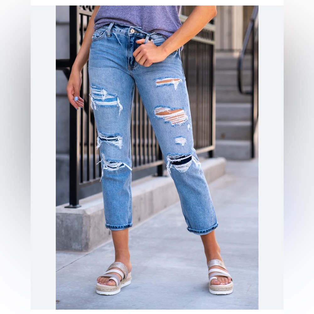 Kan Can Premium Koreanbrand Jean- Boyfriend fit Distressed-EUC Sz 27 Ankle lgth